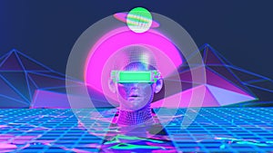metaverse vr world simulation gaming cyberpunk style, digital robot ai, 3d illustration rendering, virtual reality