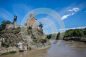 Metekhi church and King Vakhtang Gorgasali in Tbilisi, Georgia