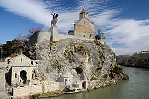 Metekhi church and King Vakhtang Gorgasali in Tbilisi,Georgia