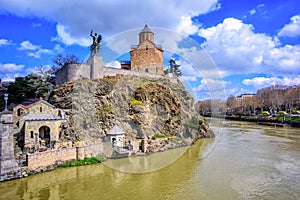 Metekhi Church and Kura River, Tbilisi, Georgia photo
