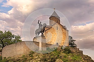 Metekhi church and monument of King Vakhtang Gorgasali in Tbilisi, Georgia