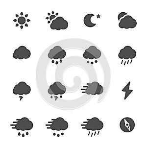 Meteo flat gray icons set of 16