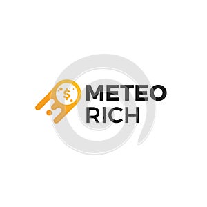 Meteo rich logo. Meteorite with a golden coin of the dollar illustration