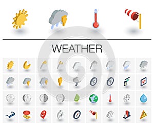 Meteo and weather isometric icons. 3d vector