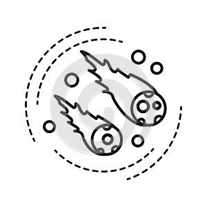 Meteor falling black line icon. The visible passage of a glowing meteoroid, micrometeoroid, comet or asteroid through Earth`s