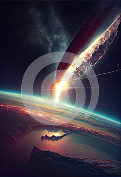 Meteor Falling, Comet Armageddon, Devastating Meteorite, Abstract Generative AI Illustration
