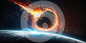 Meteor Impact On Earth - Fired Asteroid In Collision With Planet Earth - Contains 3d Rendering - elements of this image furnished