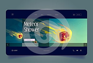 Meteor shower banner with falling fireballs in sky