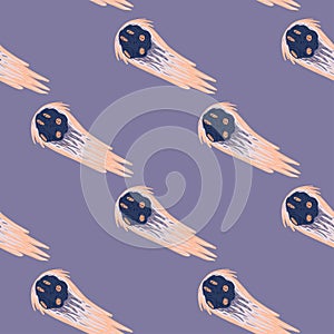 Meteor shower seamless pattern. Hand drawn comets fly background