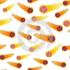 Meteor shower seamless pattern. Hand drawn comets fly background
