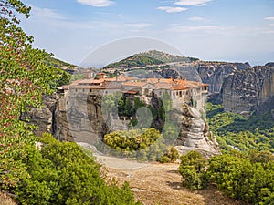 Meteora cliffs landscapes. Holly monasteries territory.