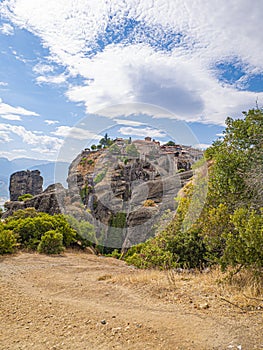 Meteora cliffs landscapes. Holly monasteries territory.