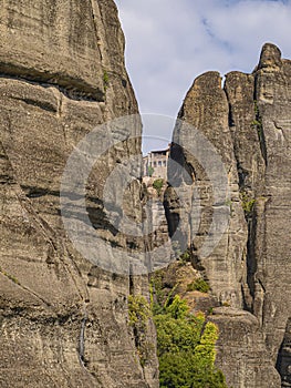 Meteora cliffs landscapes. Holly monasteries territory.