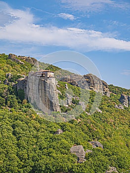 Meteora cliffs landscapes. Holly monasteries territory.