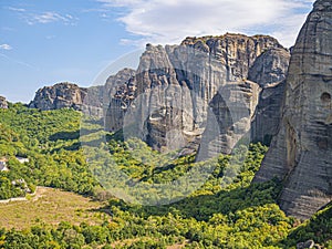 Meteora cliffs landscapes. Holly monasteries territory.