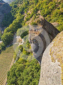 Meteora cliffs landscapes. Holly monasteries territory.