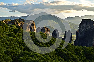 Meteora in Greece Cliffs, kalambaka sunset monastery