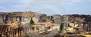 Meteora Greece Holy Trinity Agia Trias Monastery building on top of rock. Europe travel destination