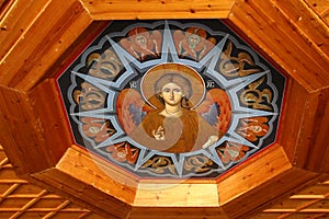 Fragment of the ceiling with an icon in the monastery of Varlaam, Meteora, Greece