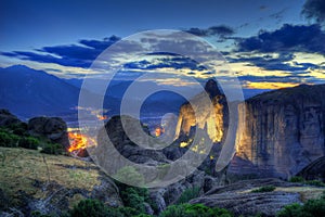 Meteora and Kalambaka, Greece - night picture photo