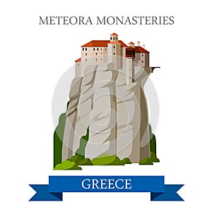 Meteora Monasteries Greek Orthodox Greece flat vector attraction