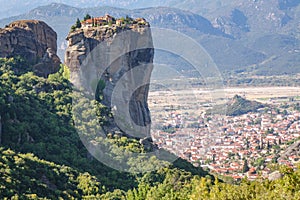 Meteora monasteries on mountain rocks, Holy Trinity Monastery, Greece