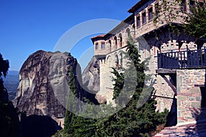 Meteora monastery and stone rock. photo