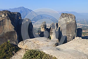 Meteora peaks at Kalambaka, Greece photo