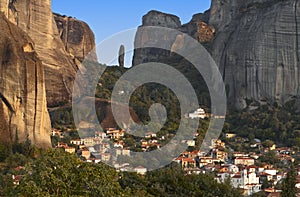 Meteora rocks and Kastraki village in Greece