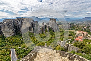 Meteora rocks and monastery in Greece