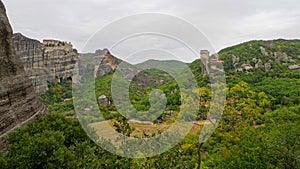 Meteora Rocks and pinnacles with monastery, Trikala region, Greece