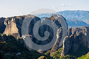 Meteora - Scenic morning view during sunrise of Holy Monastery of Rousanou in Kalambaka, Meteora, Thessaly