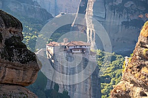 Meteora - Scenic morning view during sunrise of Holy Monastery of Rousanou in Kalambaka, Meteora, Thessaly