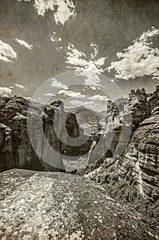 Meteora, Vintage papaer print old style photograph
