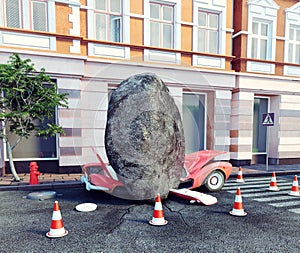 Meteorite destroy parked car photo