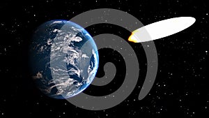 Meteorite falls on Earth planet. Collision of an asteroid with the Earth. Asteroid impact, end of world, judgment day. Comet near