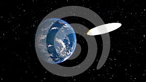 Meteorite falls on Earth planet. Collision of an asteroid with the Earth. Asteroid impact, end of world, judgment day. Comet near