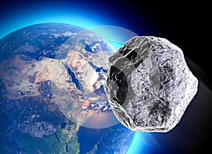 Meteorite hitting the earth. Asteroid on a collision course towards Earth. Explosion, cataclysm end of the world.Extinction