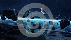 Meteorite impact on planet Earth in space