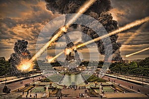Meteorite shower over Paris Eiffel Tower