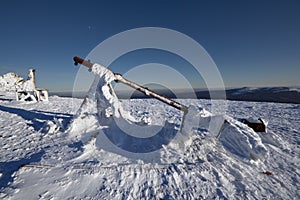 Meteorological equipment in snow.Weather station. photo