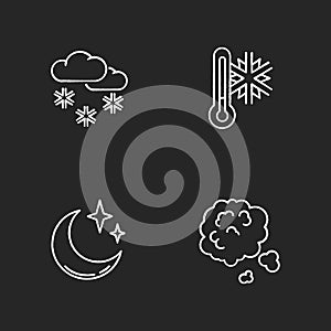 Meteorological forecast chalk white icons set on black background