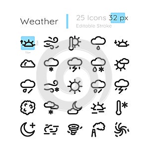 Meteorological forecast linear icons set