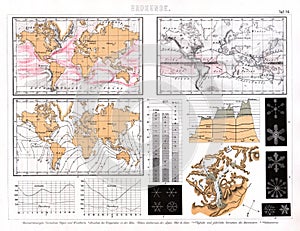 1874 Meteorological Map of Climate Zones, Ocean Currents and other. photo