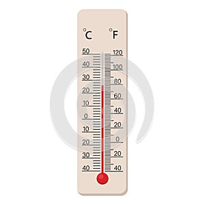 Meteorological thermometer Fahrenheit and Celsius for measuring air temperature. Vector illustration.
