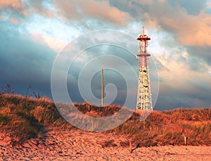 Meteorological tower station, steel construction at offshore.