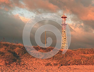 Meteorological tower station, steel construction at offshore.