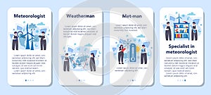 Meteorologist mobile application banner set. Weather forecaster