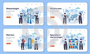 Meteorologist web banner or landing page set. Weather forecaster