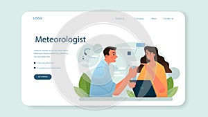 Meteorologist web banner or landing page. Weather forecaster studying